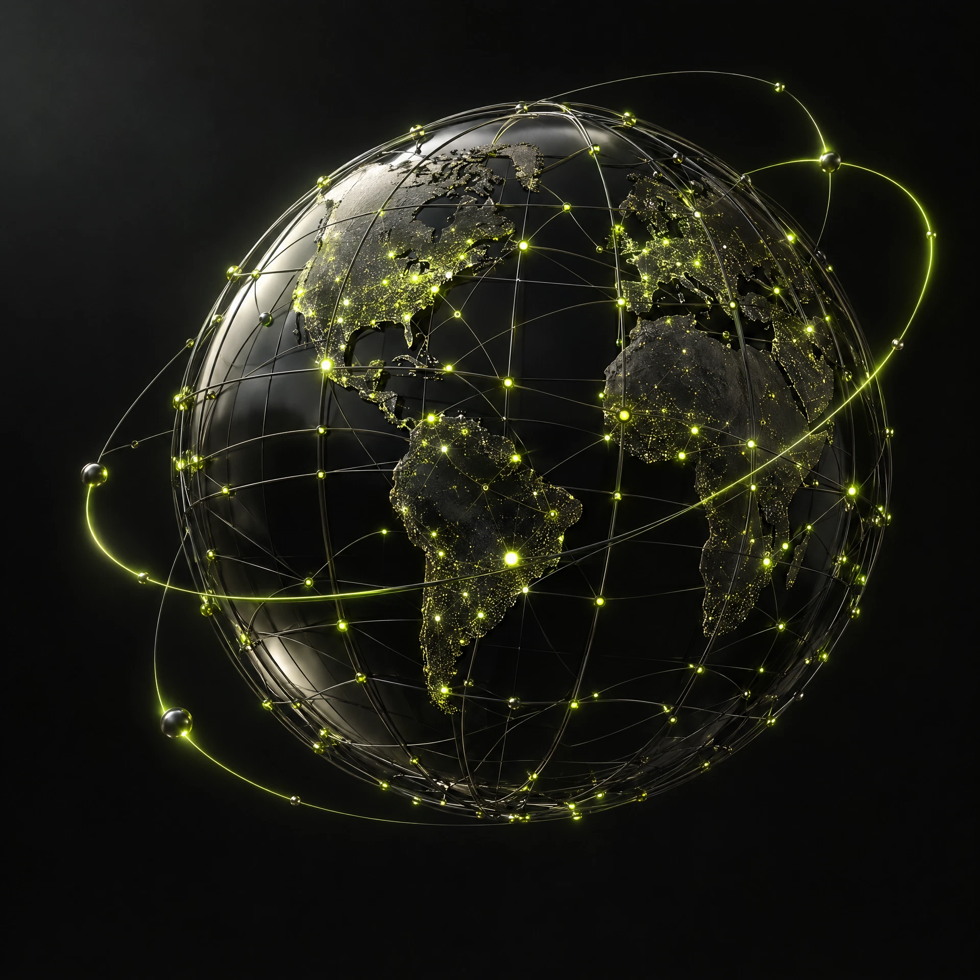 Sculptural global network with illuminated lime connection points